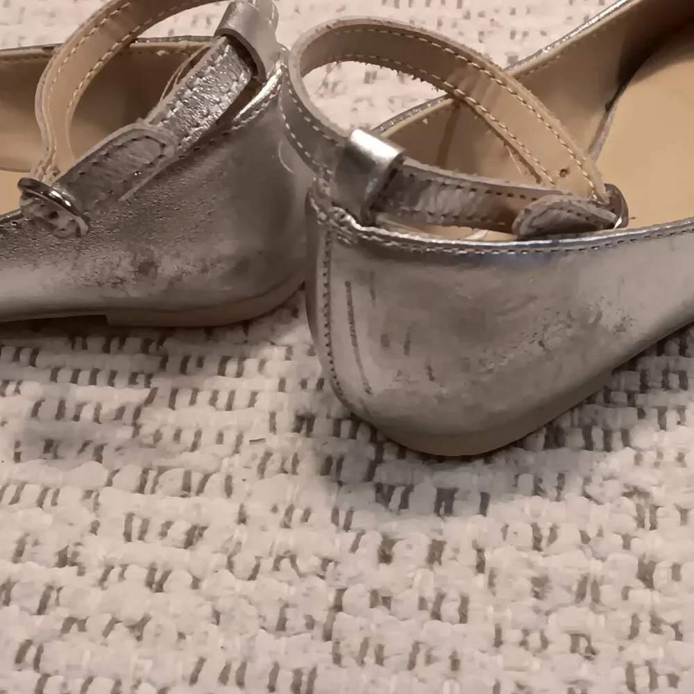 Janie & Jack little girls Metallic Ankle Strap Bow Ballet dress Flats sz 7 -READ